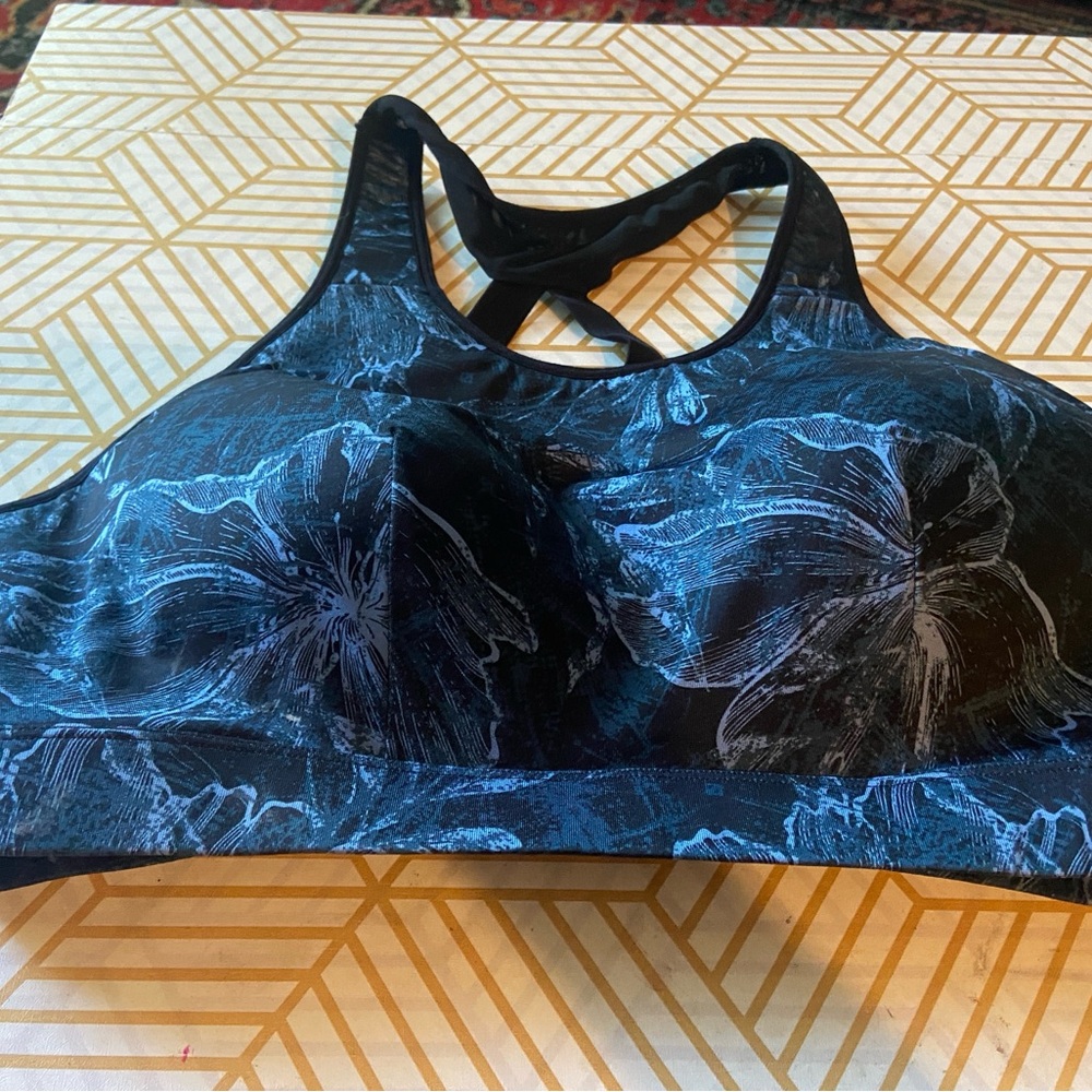 Floral Black and Blue Sports Bra